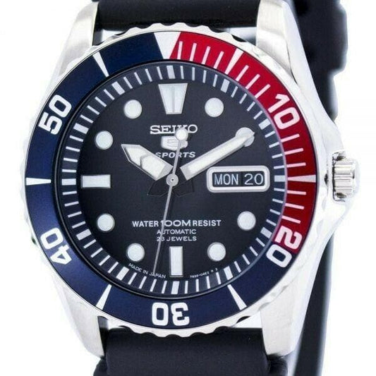 Seiko 5 Sports Japan Made Pepsi Sea Urchin Automatic Watch Rubber Strap SNZF15J2