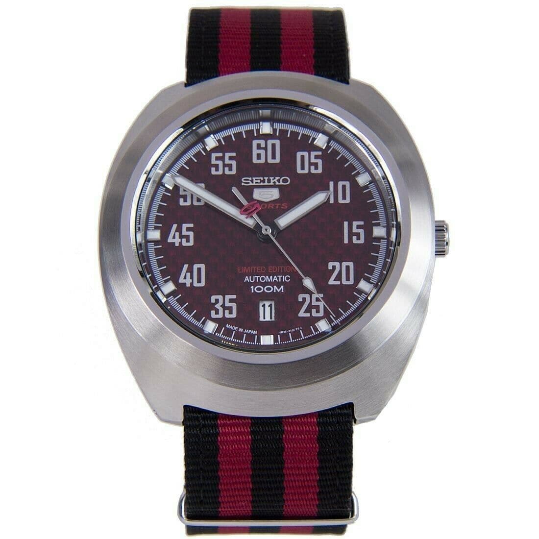 Seiko 5 Sports Japan Made Limited Edition Red Carbon Fiber Dial Helmet Turtle Watch SRPA87J1