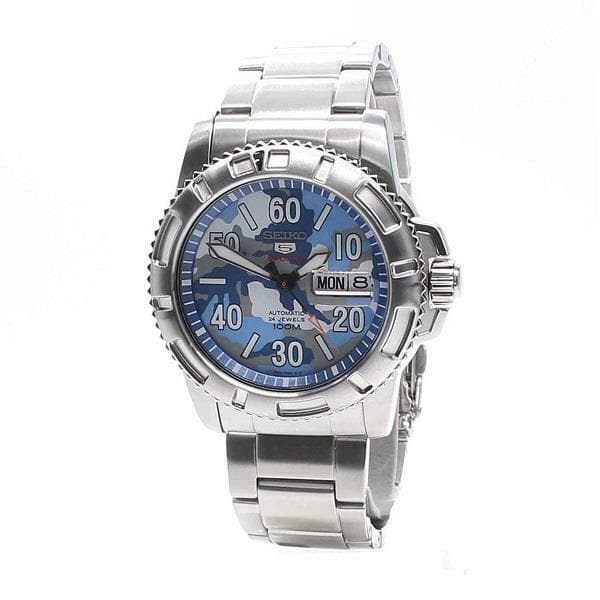 Seiko 5 Sports Military 100M Camo Blue Dial Automatic Men's Watch SRP223K1