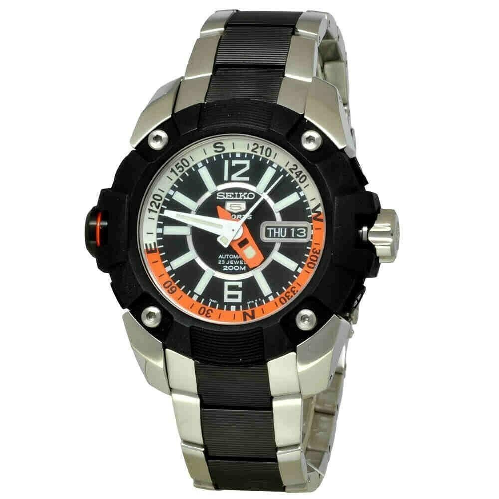 Seiko 5 Sports Pro Diver's Black Dial Orange and White Two Tone Watch SKZ265K1