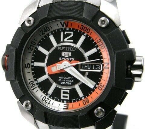 Seiko 5 Sports Pro Diver's Black Dial Orange and White Two Tone Watch SKZ265K1