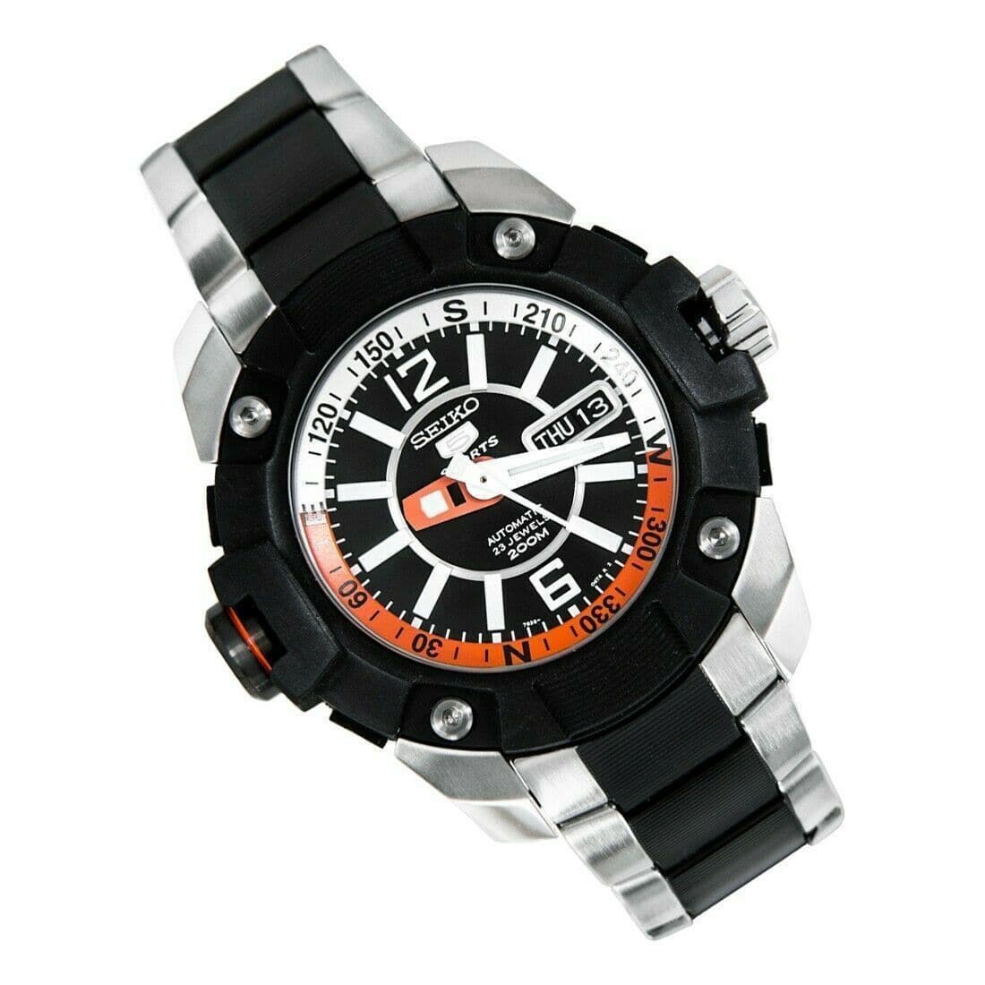 Seiko 5 Sports Pro Diver's Black Dial Orange and White Two Tone Watch SKZ265K1