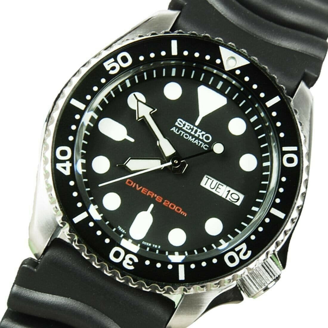 Jewelry & Watches:Watches, Parts & Accessories:Wristwatches - Seiko Black SKX 200M Diver's Men's Rubber Strap Watch SKX007K1