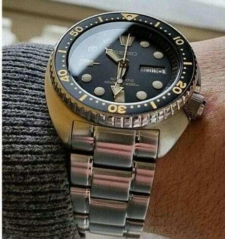 Seiko Black with Gold Turtle Prospex Diver's Men's Watch SRP775K1