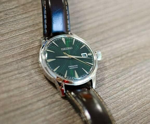 Seiko Japan Made Presage Cocktail Mockingbird Men's Leather Strap Watch SRPD37J1