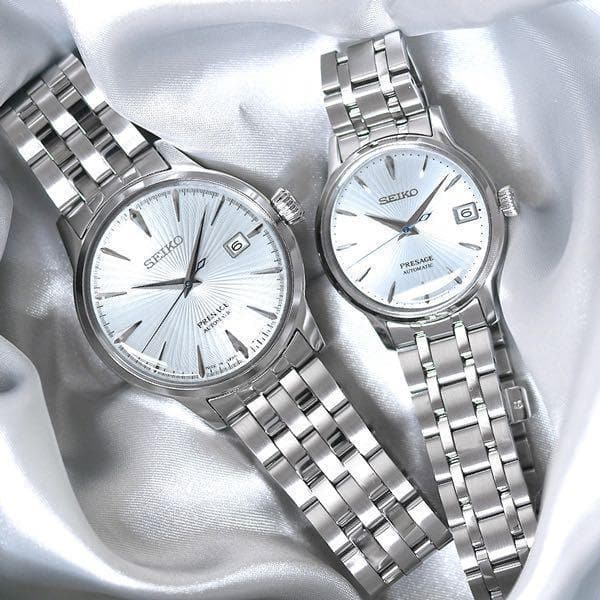 Seiko Japan Made Presage Cocktail Sky Diving Couple's Stainless Steel Watch Set SRPE19J1 + SRP841J1