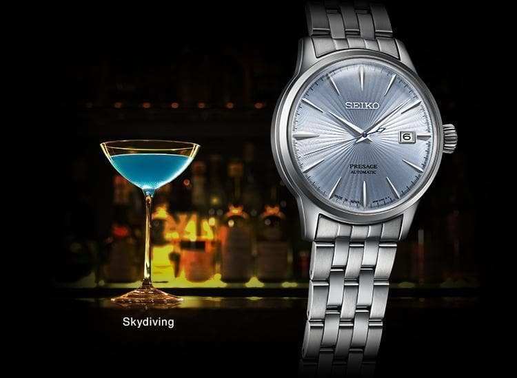 Seiko Japan Made Presage Cocktail Sky Diving Couple's Stainless Steel Watch Set SRPE19J1 + SRP841J1
