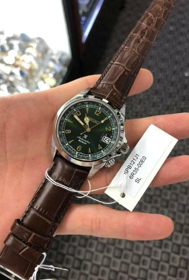 Seiko Japan Made Prospex Alpinist Green Men's Leather Strap Watch SPB121J1