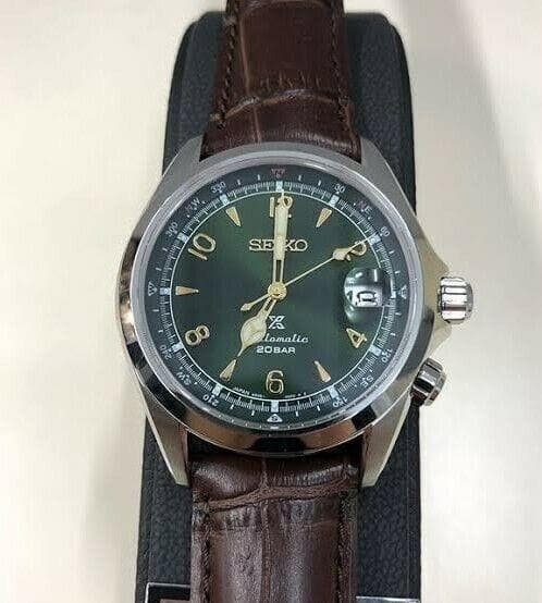 Seiko Japan Made Prospex Alpinist Green Men's Leather Strap Watch SPB121J1