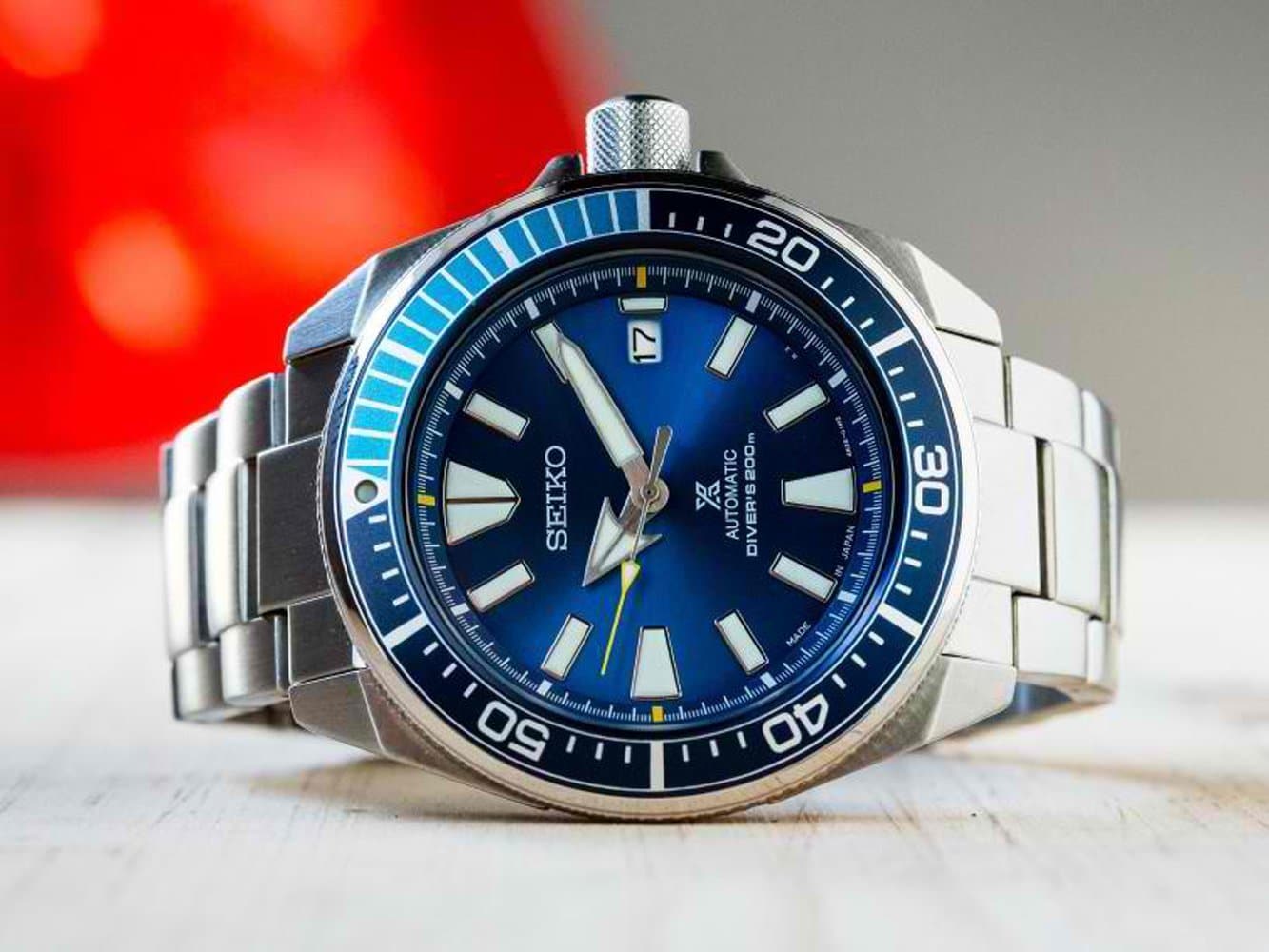 Seiko Limited Edition Blue Lagoon Samurai Prospex Diver's Men's Stainless Steel Strap Watch SRPB09J1