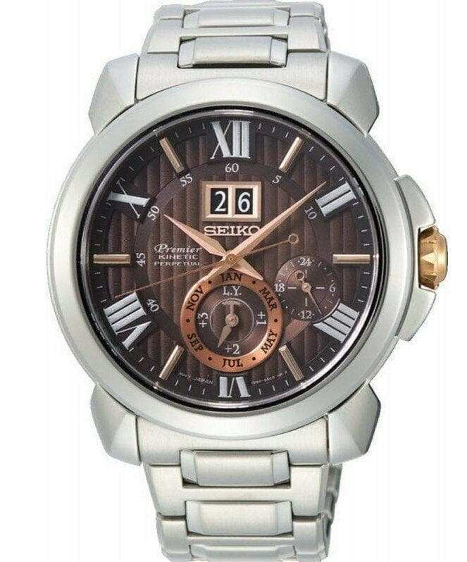 Seiko Premier Sapphire Glass Men's Kinetic Stainless Steel Strap Watch SNP157P1