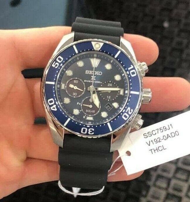 Seiko Prospex Sumo Solar Chronograph Blue Men's Rubber Strap Watch SSC759J1