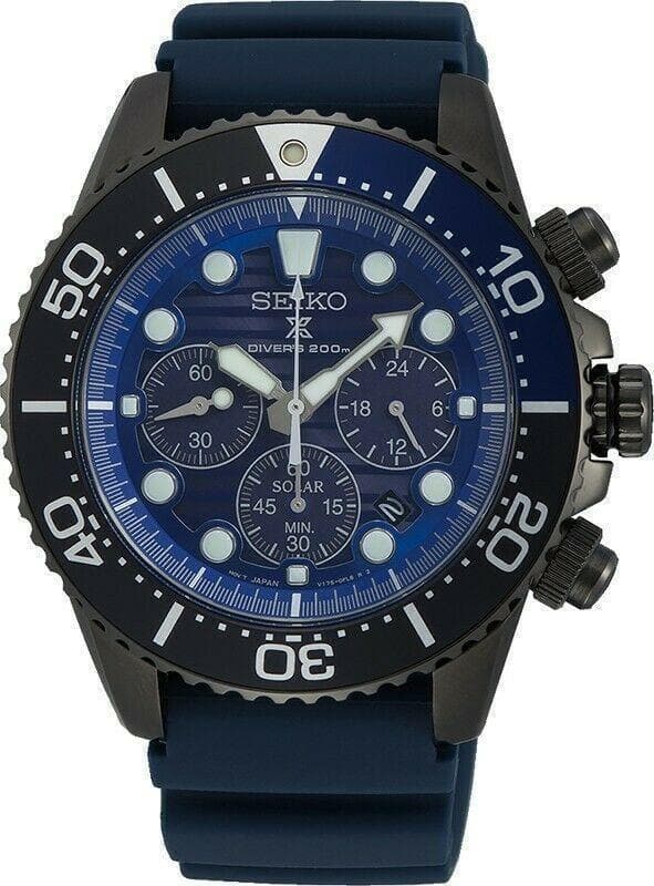 Seiko Save The Ocean Dark Solar Chronograph Blue Dial 200M Divers Watch SSC701P1