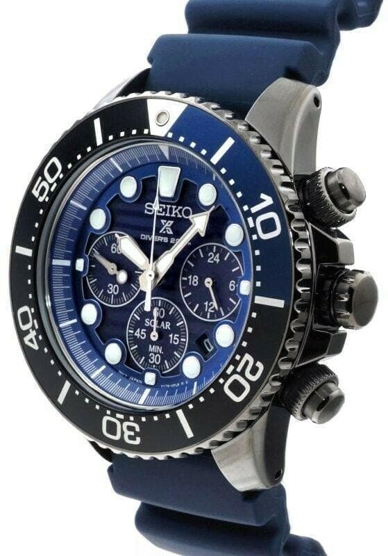 Seiko Save The Ocean Dark Solar Chronograph Blue Dial 200M Divers Watch SSC701P1