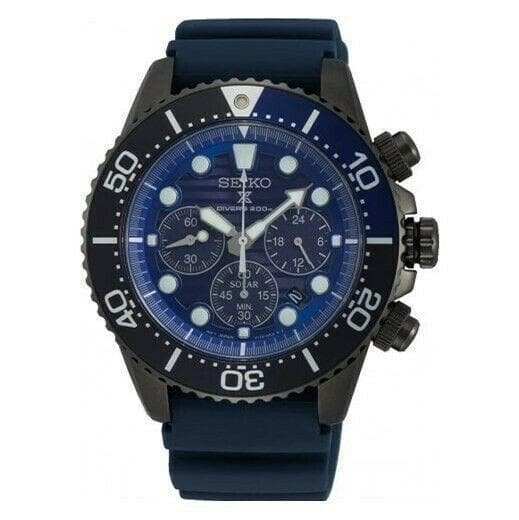 Seiko Save The Ocean Dark Solar Chronograph Blue Dial 200M Divers Watch SSC701P1
