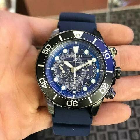 Seiko Save The Ocean Dark Solar Chronograph Blue Dial 200M Divers Watch SSC701P1
