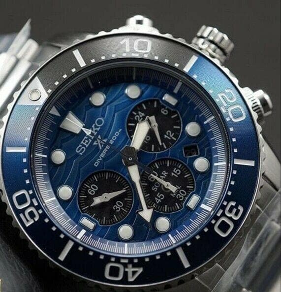 Seiko Save The Ocean Great White Shark Solar Chrono Blue Dial Watch SSC741P1