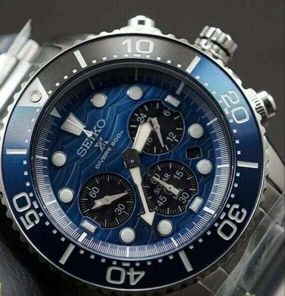 Seiko Save The Ocean Great White Shark Solar Chrono Blue Dial Watch SSC741P1