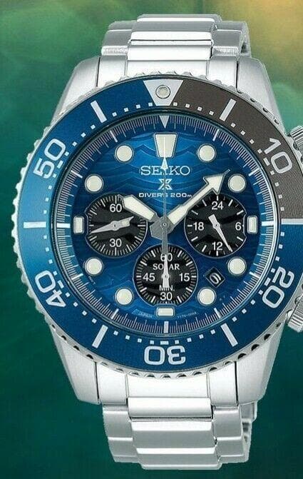 Seiko Save The Ocean Great White Shark Solar Chrono Blue Dial Watch SSC741P1