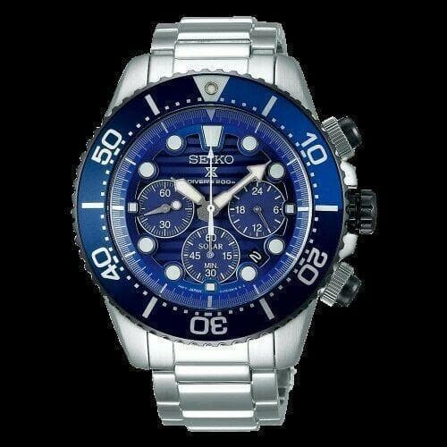 Seiko Save The Ocean Solar Chronograph Blue Dial 200M Diver's Watch SSC675P1