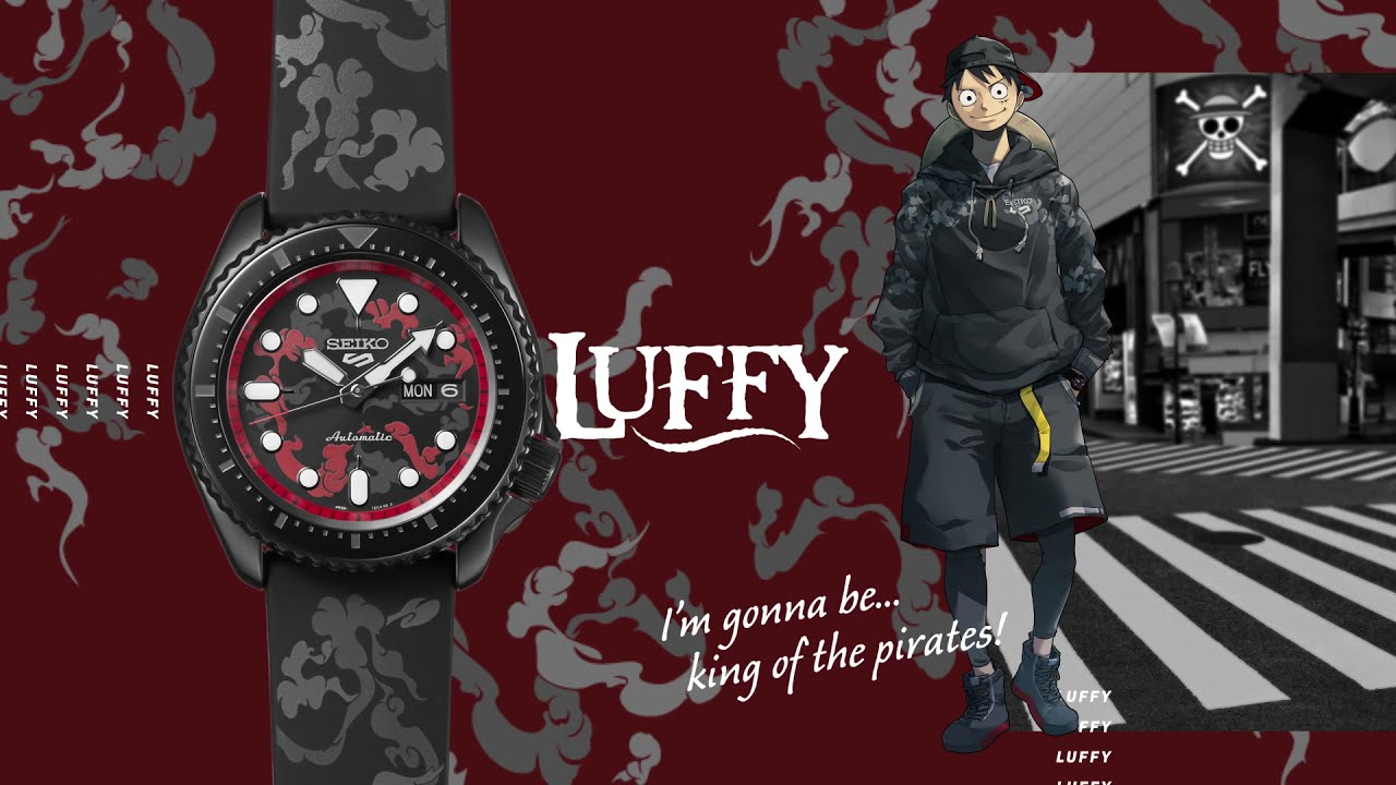 Seiko 5 Sports 100M One Piece x Luffy LE Automatic Men's Watch Black x Red Dial SRPH65K1
