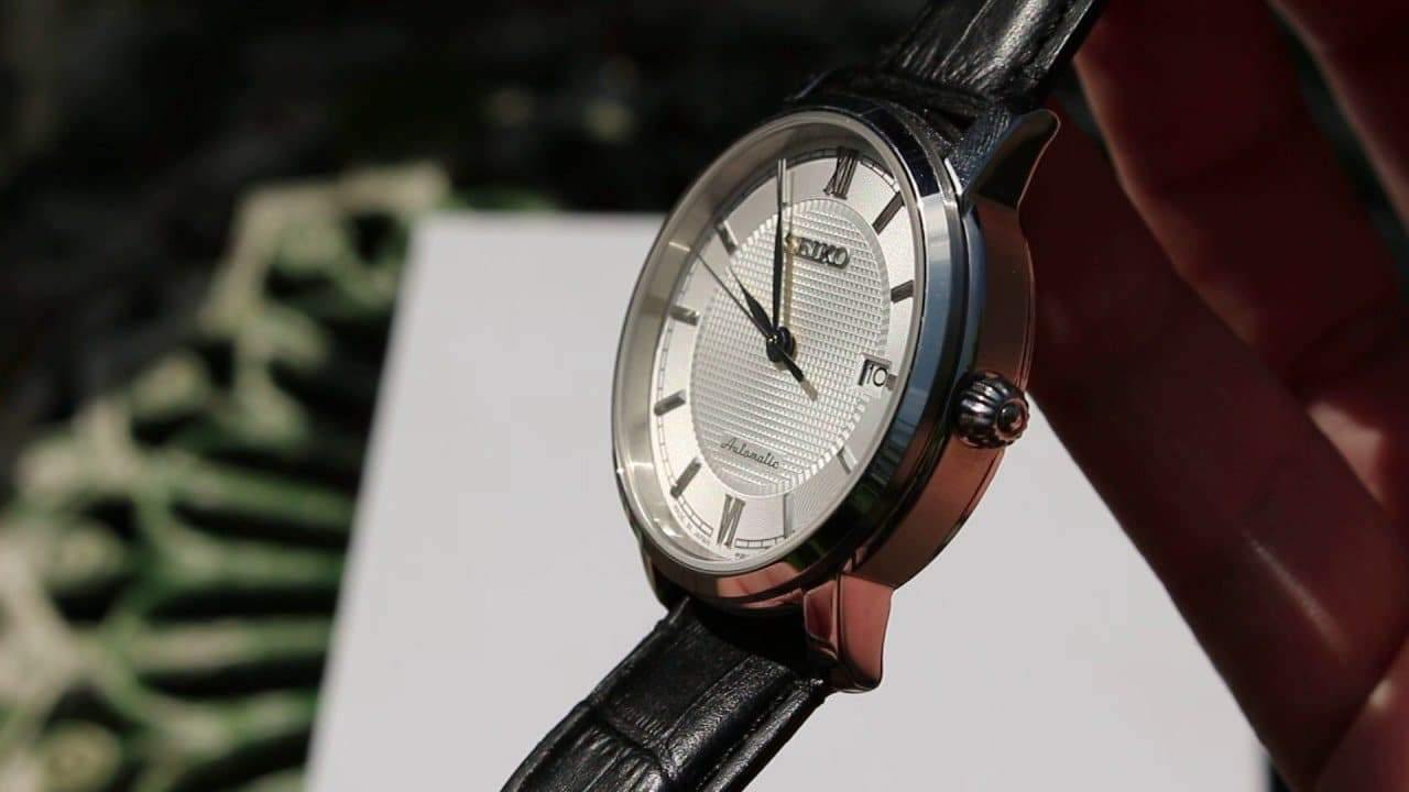 Seiko JAPAN Made Pre- Presage Silver Dial Ladies' Black Leather Strap Watch SRP861J1 - Diligence1International