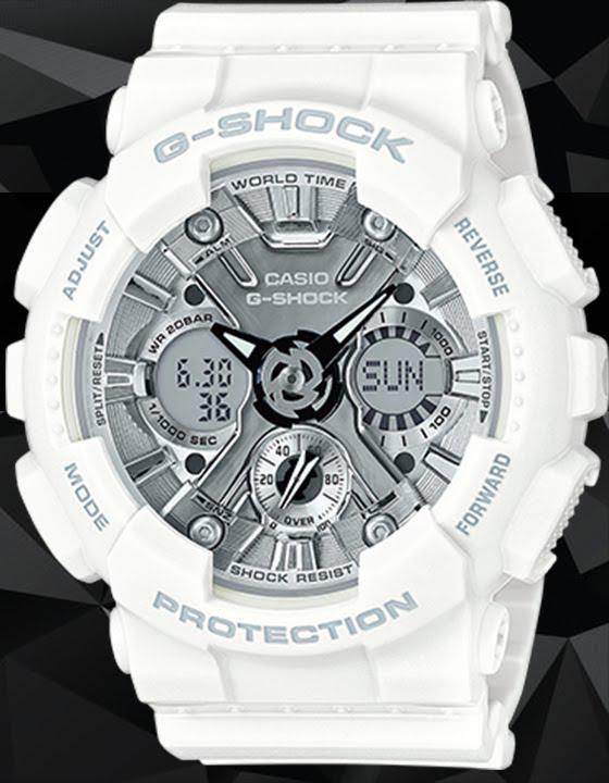 Casio G-Shock Anadigi Black Metallic Face Ladies' White Watch GMAS120MF-7A1DR - Diligence1International