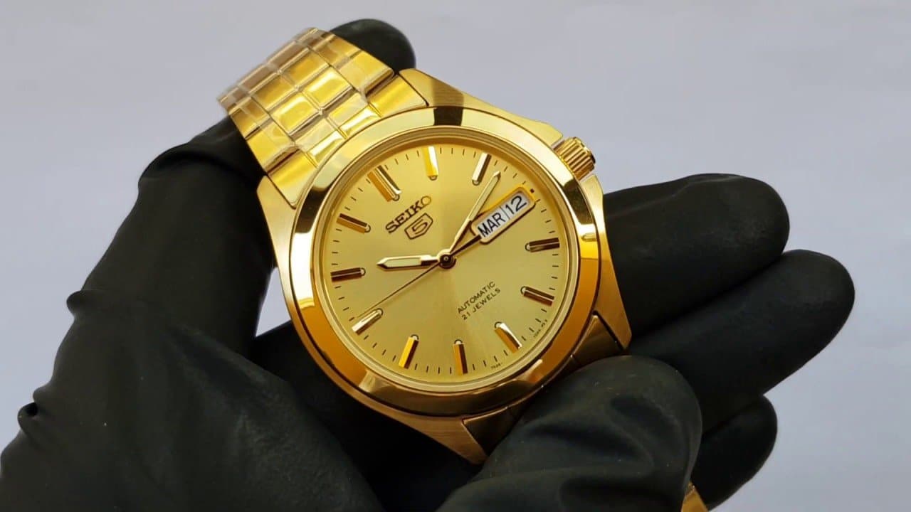 Seiko 5 Classic Mens Size Gold Dial & Plated Stainless Steel Strap Watch SNKK98K1 - Diligence1International