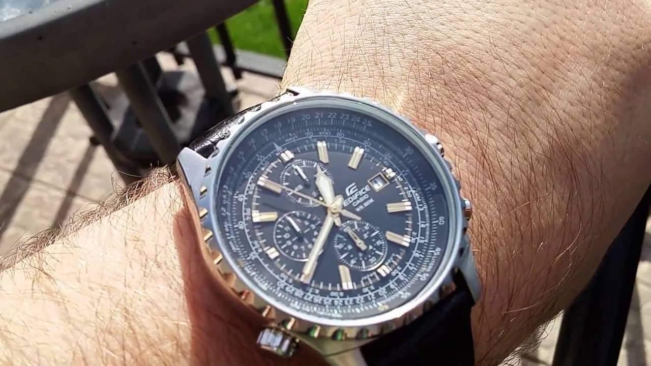 Casio Edifice Aviator Chronograph Black Dial Men's Leather Strap Watch EF-527L-1AV - Diligence1International