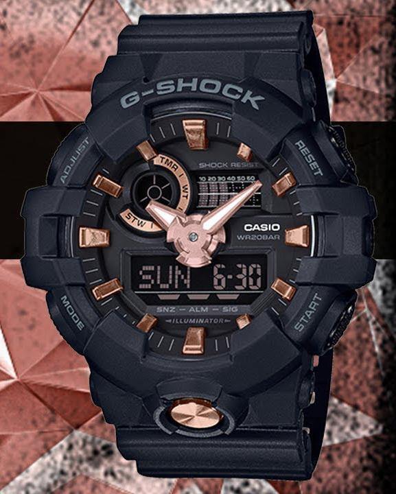 Casio G-Shock Analog-Digital Black x Rose Gold Accents Watch GA710B-1A4DR - Diligence1International