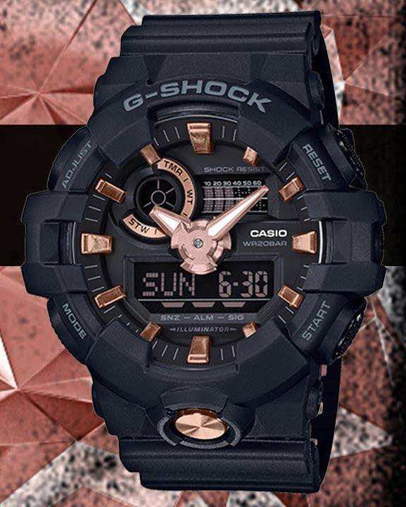 Casio G-Shock Analog-Digital Black x Rose Gold Accents Watch GA710B-1A4DR - Diligence1International