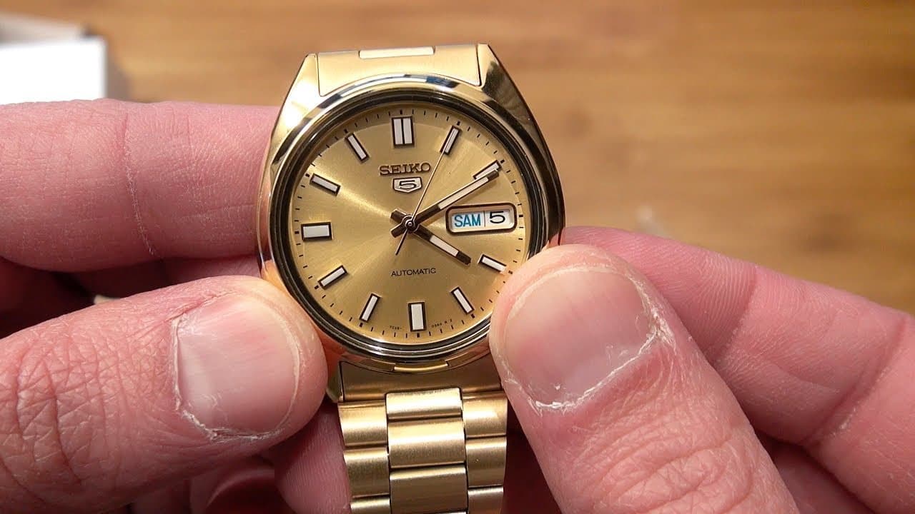 Seiko 5 Classic Mens Size Gold Dial & Plated Stainless Steel Strap Watch SNXS80K1 - Diligence1International