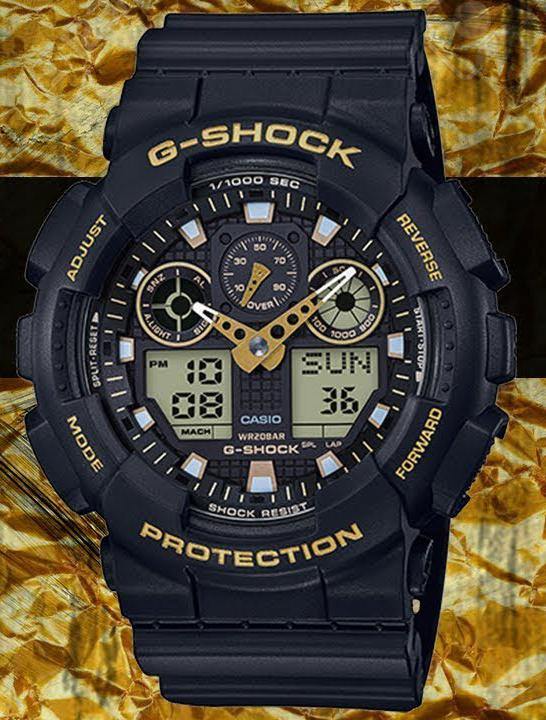 Casio G-Shock Analog-Digital Black x Gold Accents Watch GA100GBX-1A9DR - Diligence1International