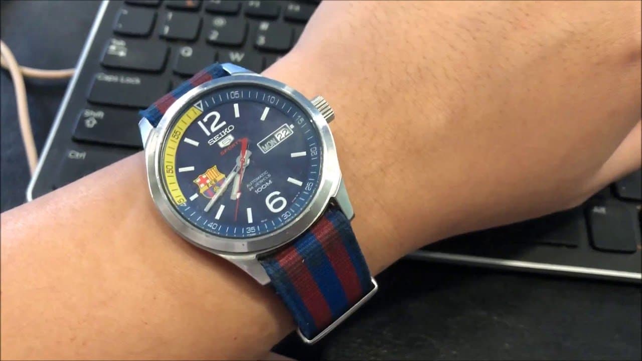 Seiko 5 Sports FC Barcelona 100M Blue Dial Men's Watch Nylon Strap SRP303K1 - Diligence1International