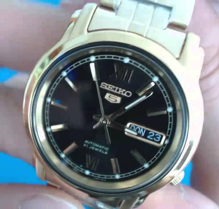Seiko 5 Classic Mens Size Black Dial Gold Plated Stainless Steel Strap Watch SNKK86K1 - Diligence1International