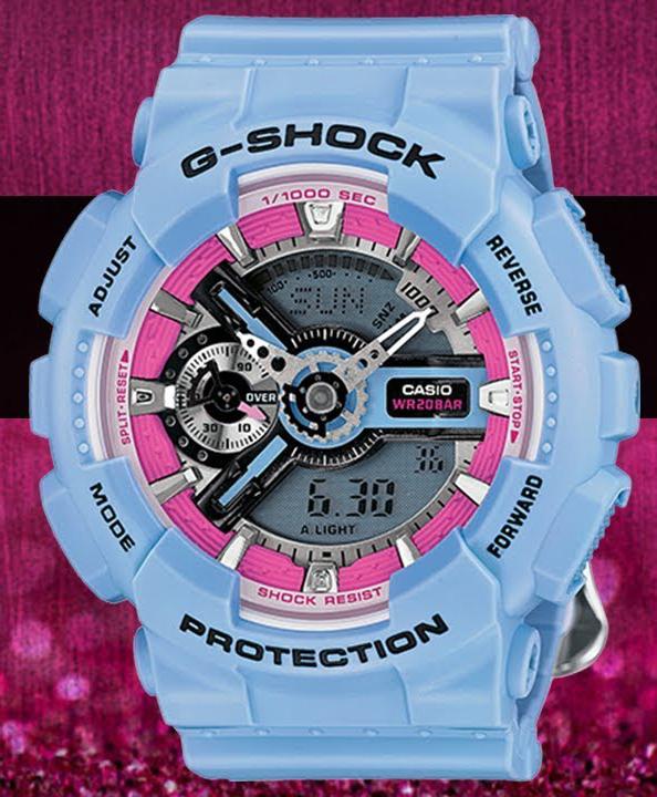 Casio G-Shock S Series Analog-Digital Baby Blue Floral Pattern Strap Ladies' Watch GMAS110F-2ADR - Diligence1International