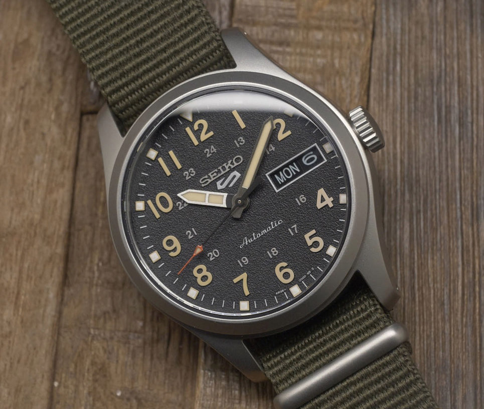Seiko 5 100M Field Sports Style Black Dial Automatic Nato Strap Watch SRPJ85K1