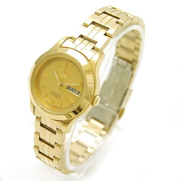 Seiko 5 Classic Ladies Size Gold Dial Gold Plated Stainless Steel Strap Watch SYME02K1 - Diligence1International