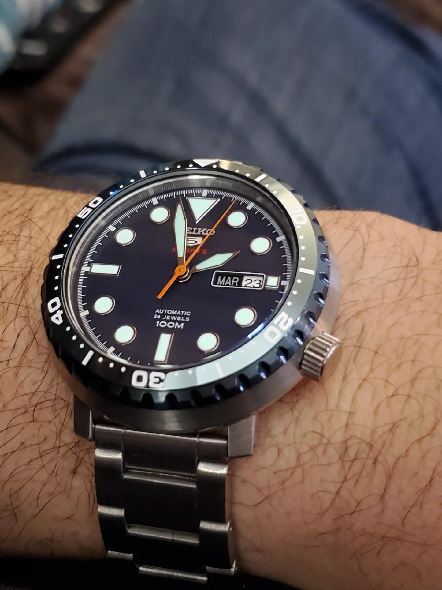 Seiko 5 Sports Bottle Cap 100M Blue Dial Blue Bezel Men's Watch SRPC63K1 - Diligence1International