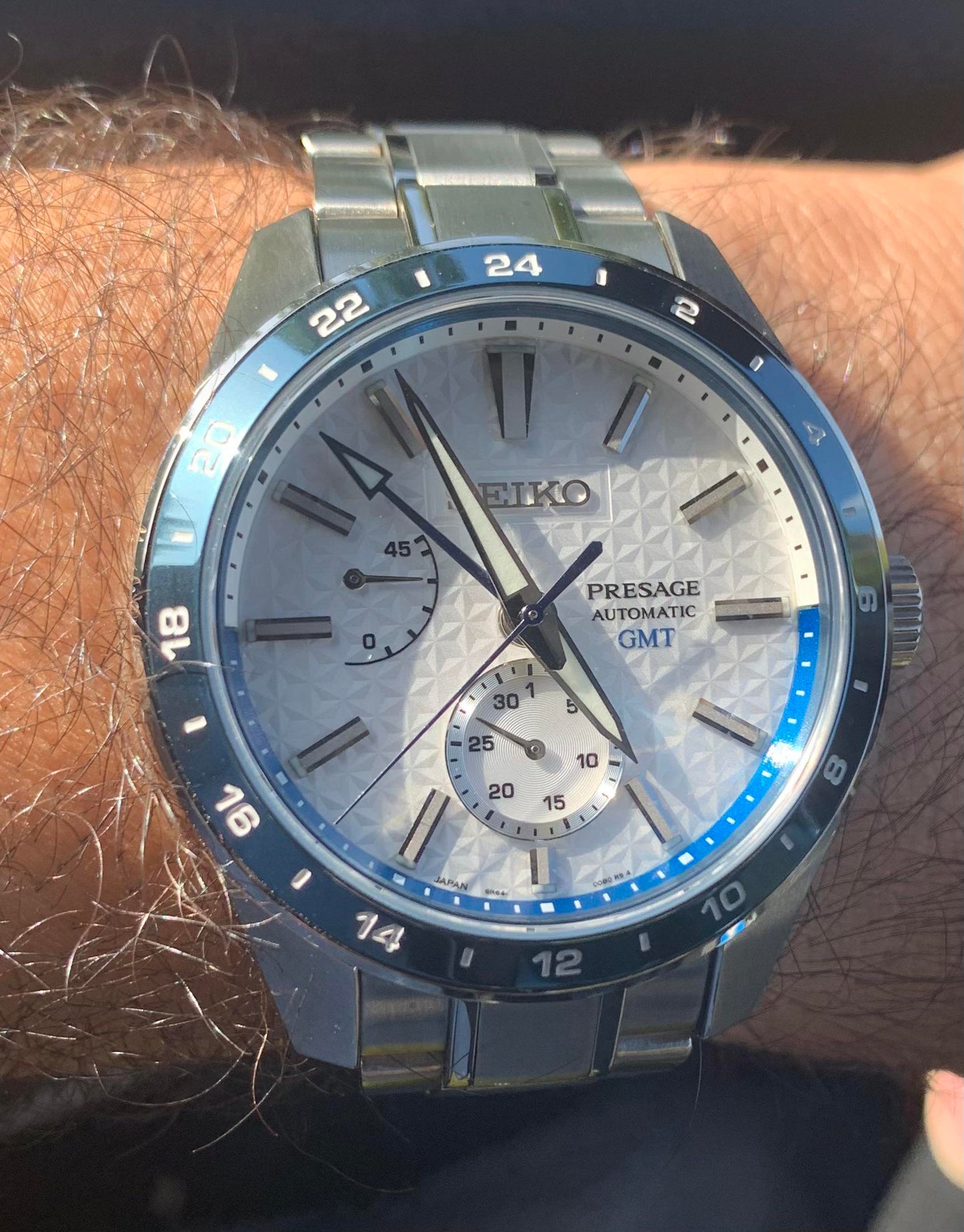 Seiko Presage Sharp Edged Series Limited Edition Asanoha White GMT Men's Stainless Steel Watch SPB223J1