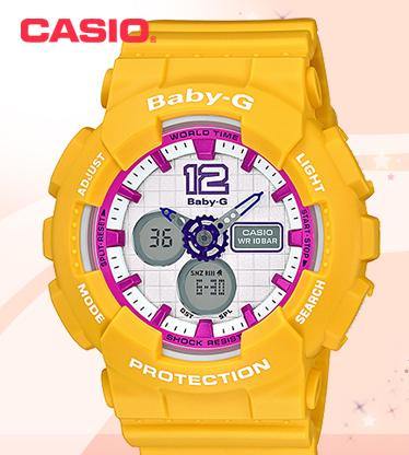 Casio Baby-G BA120 Analog-Digital Yellow x Pink Accents White Dial Watch BA120-9BDR - Diligence1International