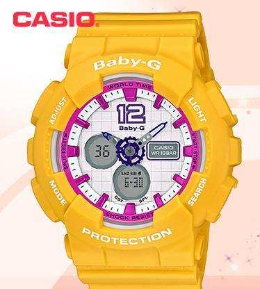 Casio Baby-G BA120 Analog-Digital Yellow x Pink Accents White Dial Watch BA120-9BDR - Diligence1International