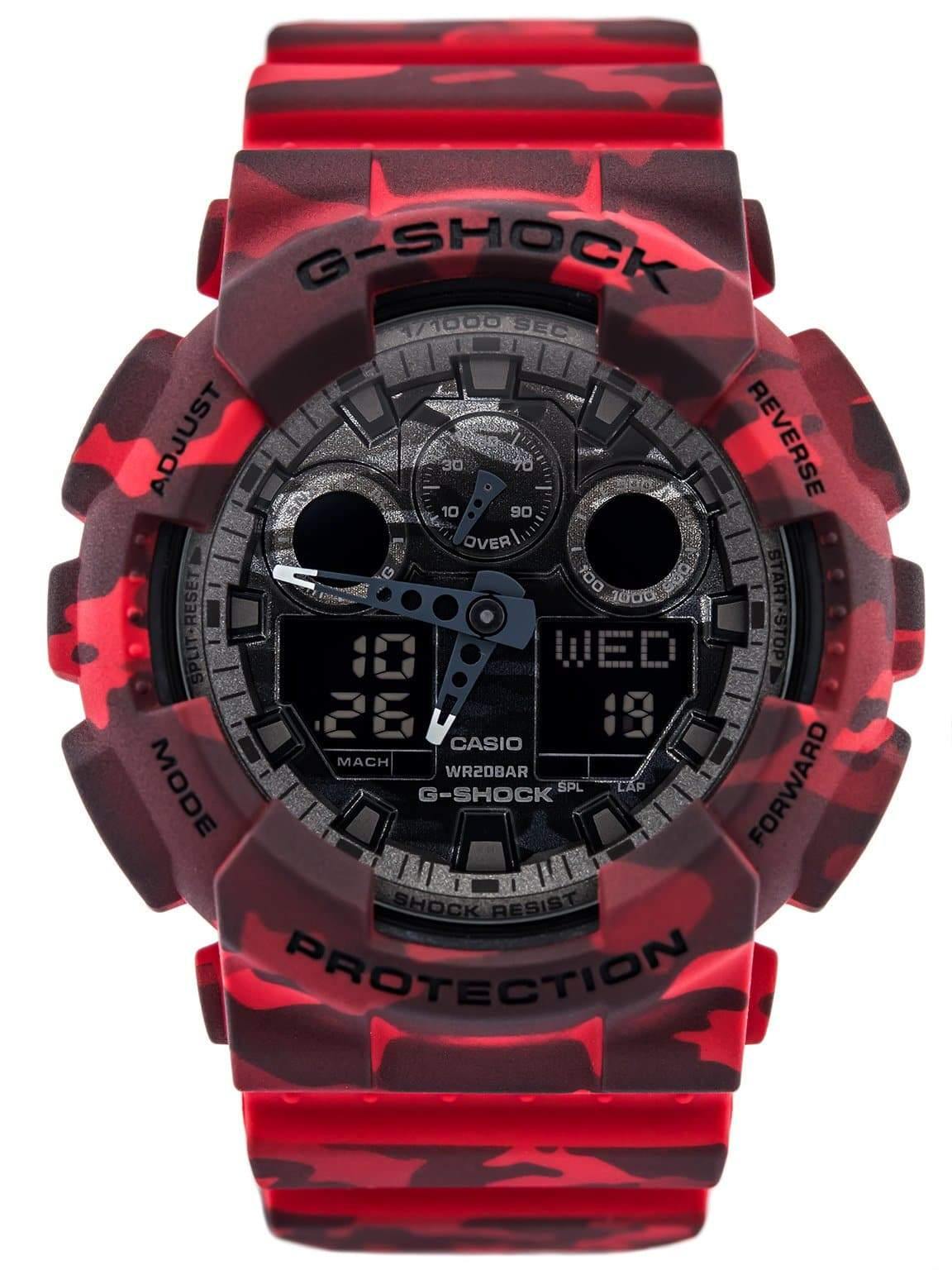 Casio G-Shock Military Black Camo Print Dial Red Camo Watch GA100CM-4ADR - Diligence1International