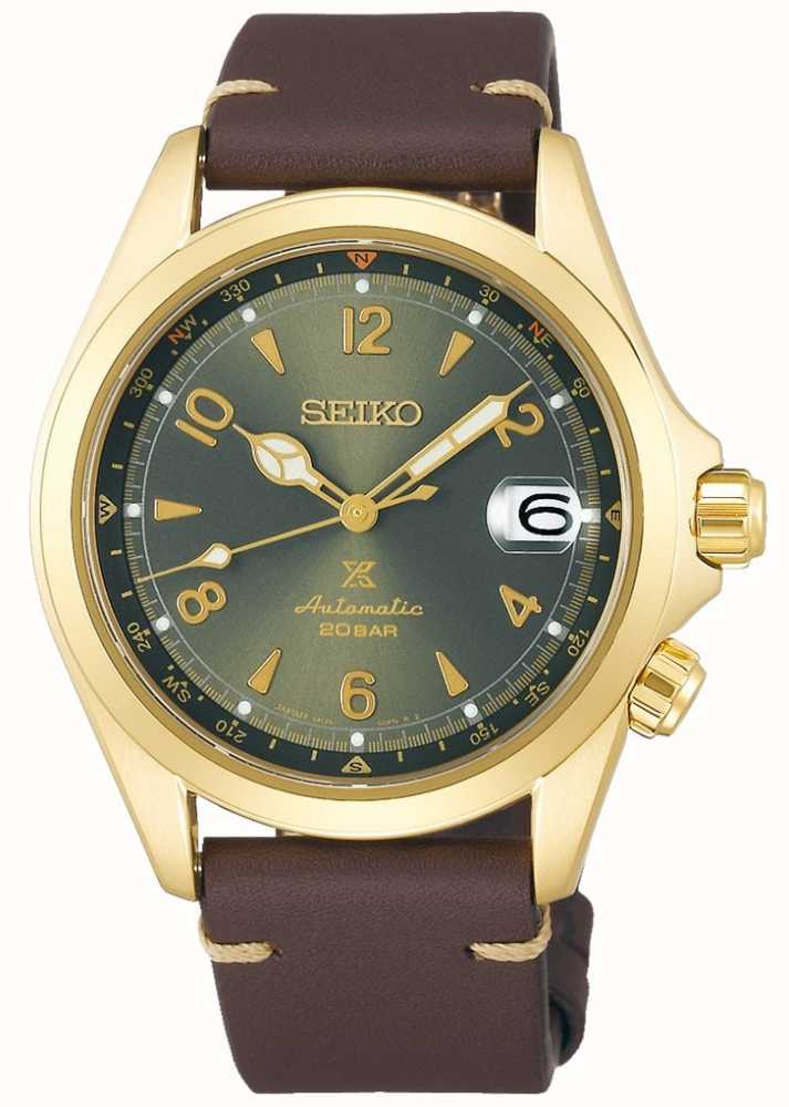 Seiko Japan Made Prospex Alpinist Green Gold Plated Men's Leather Strap Watch SPB210J1 - Diligence1International