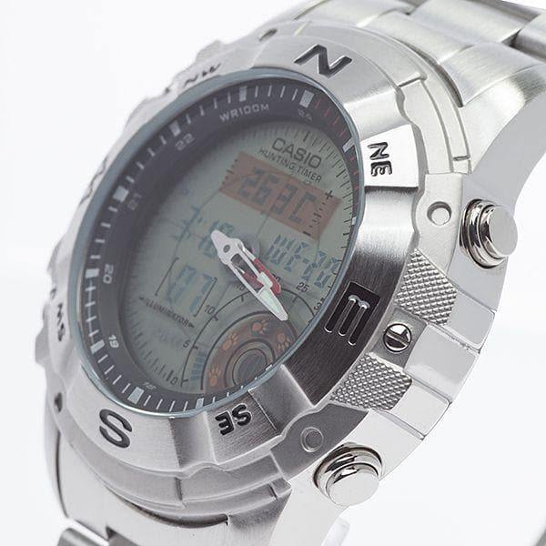 Casio Outgear Hunting Timer Moon Phase Anadigi Stainless Steel Watch AMW-704-7AV - Diligence1International