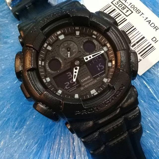 Casio G-Shock Black Out Leather Texture Series Anadigi Black Watch GA100BT-1ADR - Diligence1International