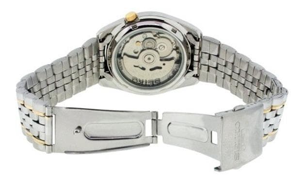 Seiko 5 Classic Mens Size White Dial 2 Tone Gold Plated Stainless Steel Strap Watch SNK363K1 - Diligence1International