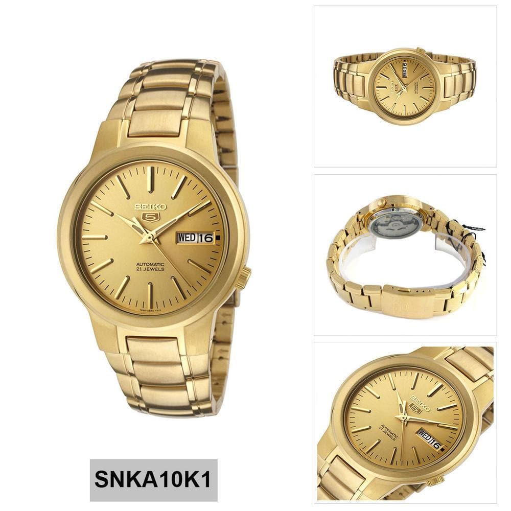 Seiko 5 Classic Mens Size Gold Dial & Plated Stainless Steel Strap Watch SNKA10K1 - Diligence1International