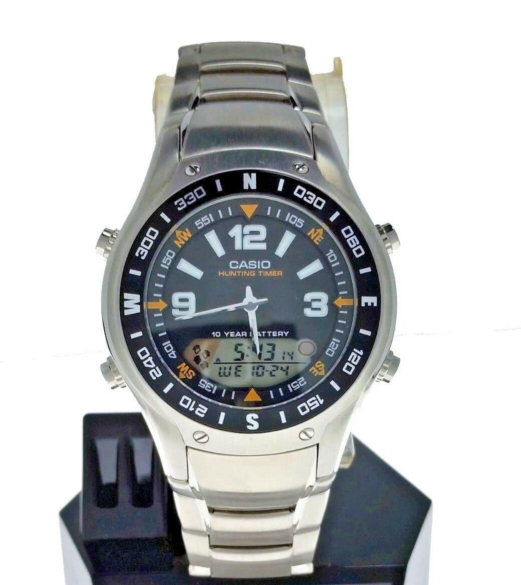 Casio Hunting Timer Moon Phase Anadigi Stainless Steel Watch AMW-701D-1AV - Diligence1International