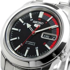 Seiko 5 Classic Black Dial with Red Bar Couple's Stainless Steel Watch Set SNKK31K1+SYMD95K1 - Diligence1International